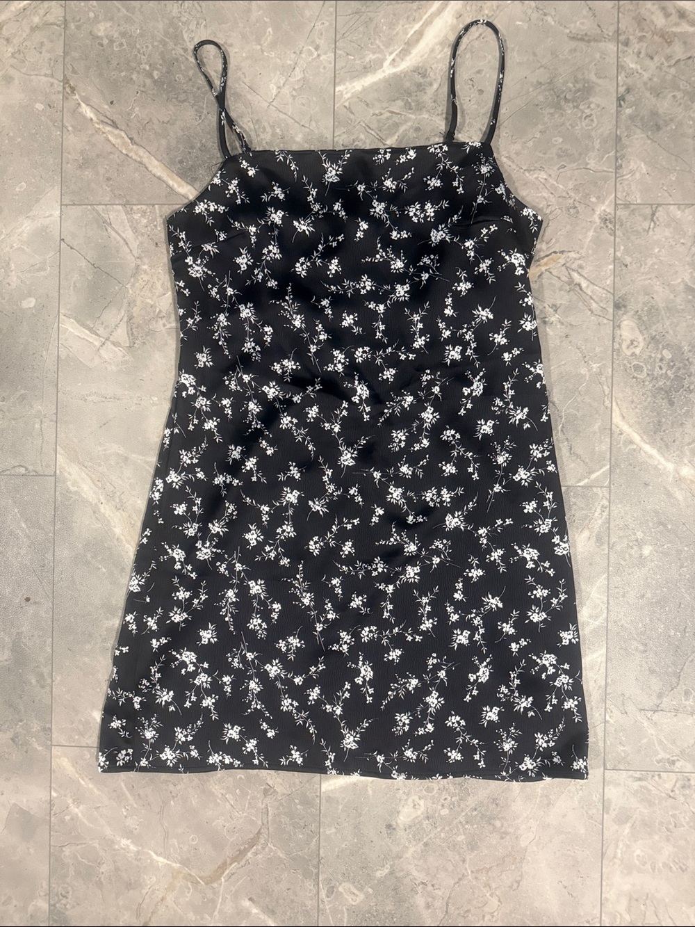 Garage Black Mini Slip Dress with White Floral Print